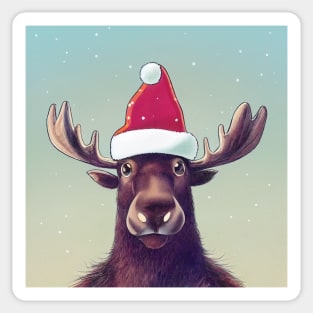 Cute moose - Christmas Moose in the snow with a santa hat Sticker